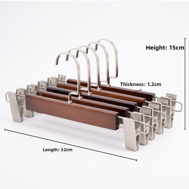 12PCS Natural Solid Wood Pants Hangers with Clips, Non-Slip No Crease Trouser Hangers for Closet, Vintage Wooden Pant Hangers for Kids Adults, Multipurpose Scarf Tie Storage