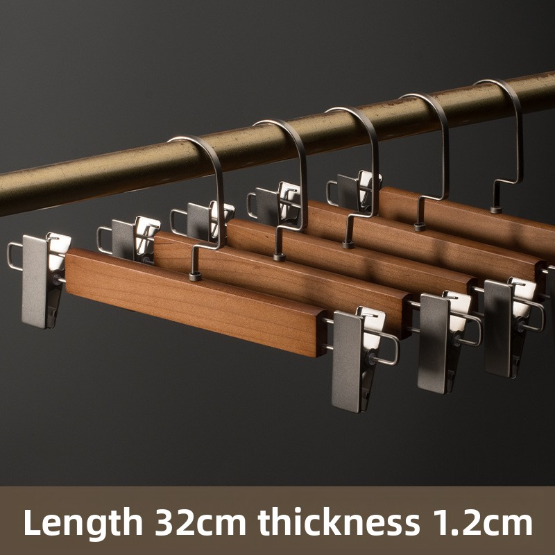 12PCS Natural Solid Wood Pants Hangers with Clips, Non-Slip No Crease Trouser Hangers for Closet, Vintage Wooden Pant Hangers for Kids Adults, Multipurpose Scarf Tie Storage
