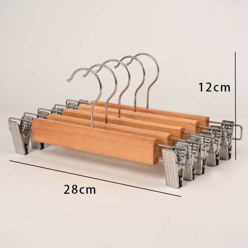 12PCS Natural Solid Wood Pants Hangers with Clips, Non-Slip No Crease Trouser Hangers for Closet, Vintage Wooden Pant Hangers for Kids Adults, Multipurpose Scarf Tie Storage