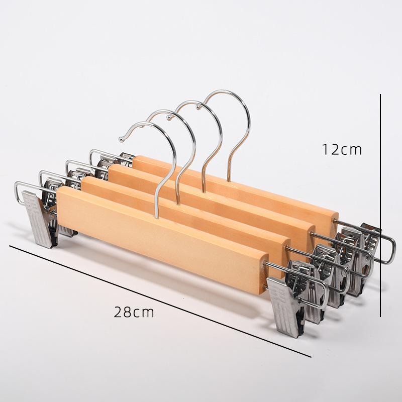 12PCS Natural Solid Wood Pants Hangers with Clips, Non-Slip No Crease Trouser Hangers for Closet, Vintage Wooden Pant Hangers for Kids Adults, Multipurpose Scarf Tie Storage