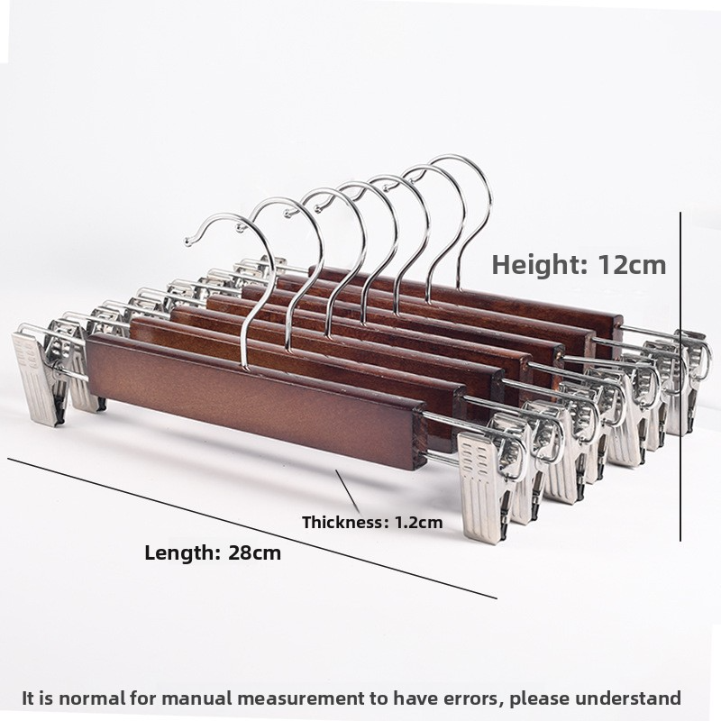 12PCS Natural Solid Wood Pants Hangers with Clips, Non-Slip No Crease Trouser Hangers for Closet, Vintage Wooden Pant Hangers for Kids Adults, Multipurpose Scarf Tie Storage