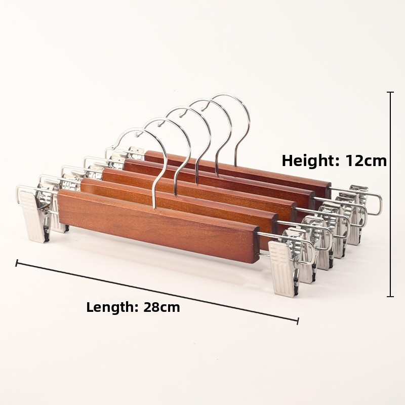 12PCS Natural Solid Wood Pants Hangers with Clips, Non-Slip No Crease Trouser Hangers for Closet, Vintage Wooden Pant Hangers for Kids Adults, Multipurpose Scarf Tie Storage