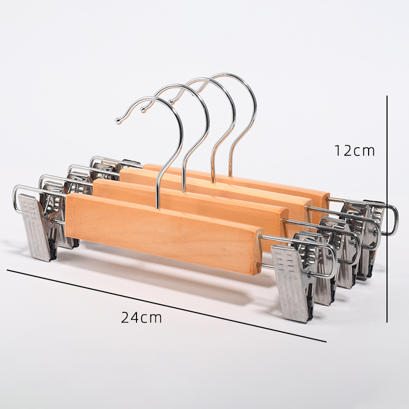 12PCS Natural Solid Wood Pants Hangers with Clips, Non-Slip No Crease Trouser Hangers for Closet, Vintage Wooden Pant Hangers for Kids Adults, Multipurpose Scarf Tie Storage