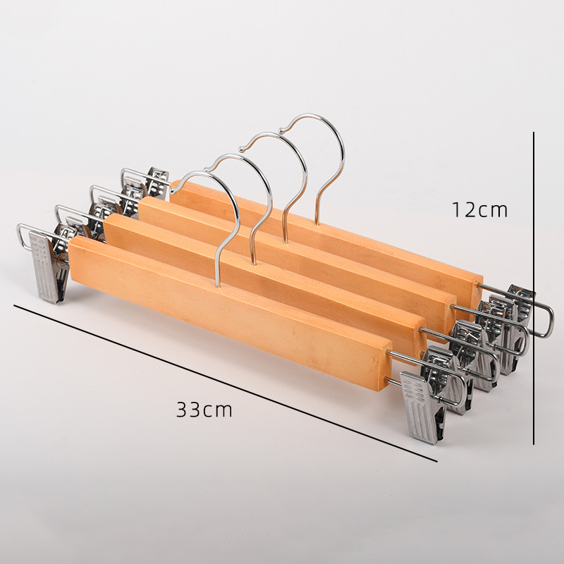 12PCS Natural Solid Wood Pants Hangers with Clips, Non-Slip No Crease Trouser Hangers for Closet, Vintage Wooden Pant Hangers for Kids Adults, Multipurpose Scarf Tie Storage