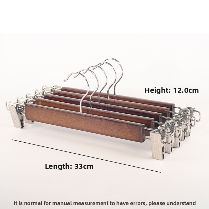 12PCS Natural Solid Wood Pants Hangers with Clips, Non-Slip No Crease Trouser Hangers for Closet, Vintage Wooden Pant Hangers for Kids Adults, Multipurpose Scarf Tie Storage