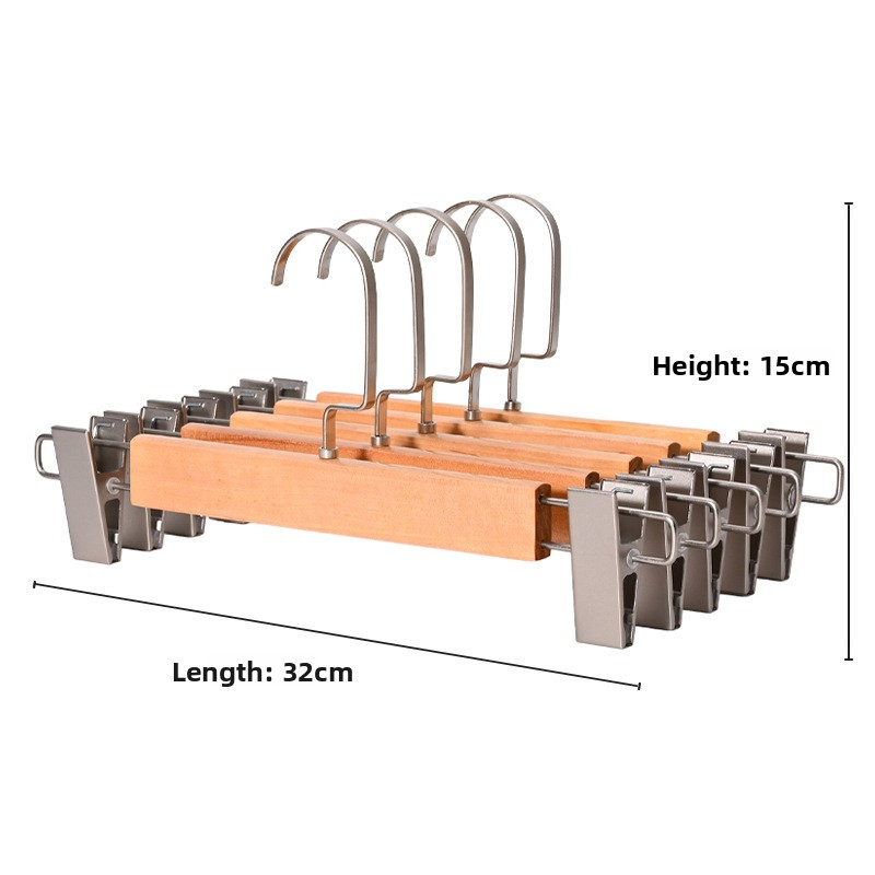 12PCS Natural Solid Wood Pants Hangers with Clips, Non-Slip No Crease Trouser Hangers for Closet, Vintage Wooden Pant Hangers for Kids Adults, Multipurpose Scarf Tie Storage