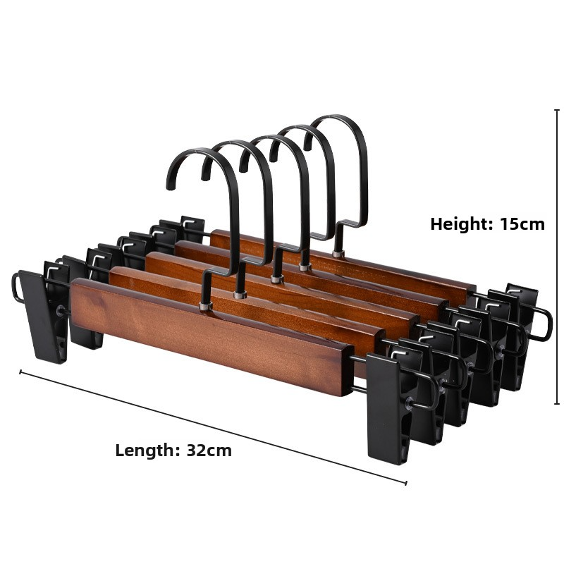 12PCS Natural Solid Wood Pants Hangers with Clips, Non-Slip No Crease Trouser Hangers for Closet, Vintage Wooden Pant Hangers for Kids Adults, Multipurpose Scarf Tie Storage