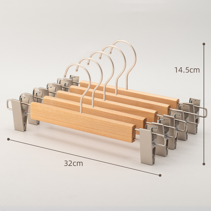 12PCS Natural Solid Wood Pants Hangers with Clips, Non-Slip No Crease Trouser Hangers for Closet, Vintage Wooden Pant Hangers for Kids Adults, Multipurpose Scarf Tie Storage